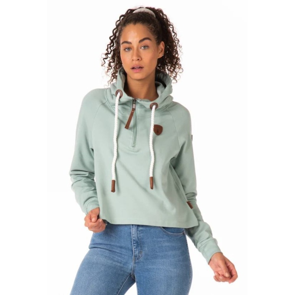 Wanakome Hoodie Women Small Sage Green Hestia Quarter Zip Cropped Cowl Neck